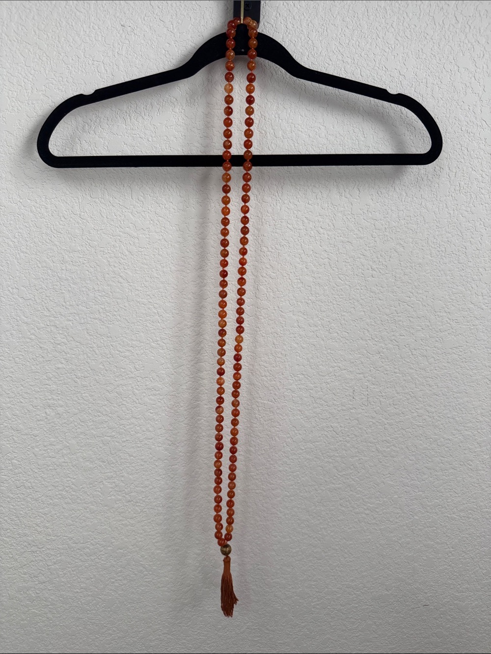 108 Bead Mala Orange  Stone Necklace- Handmade ~ 29 inches